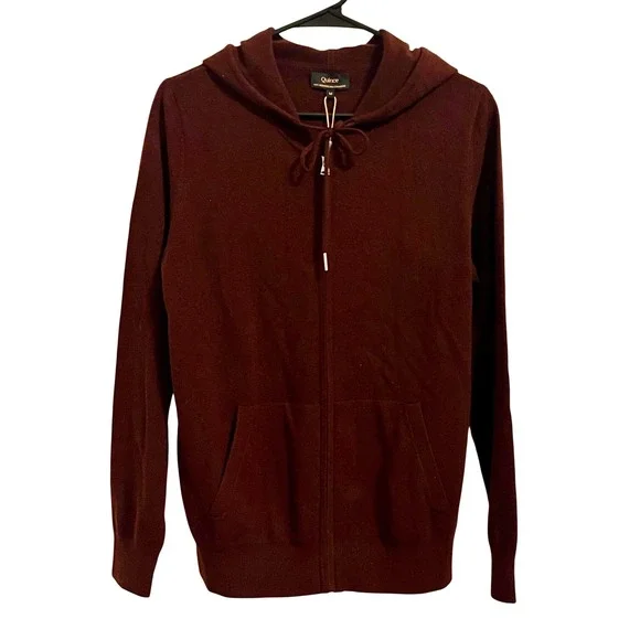 Quince 100% Mongolian Cashmere Zip Hoodie Burgundy M NWT - Picture 2 of 6